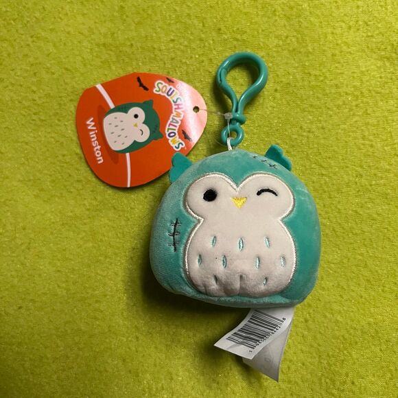 Squishmallow Winston Owl Frankenstein Scar 3.5" Clip On Keychain Halloween 2023 - Picture 1 of 4